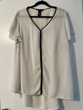 Lane Bryant Cream Blouse with Black Trim